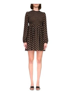 SANCTUARY Long Sleeve Mini Dress, Smocked Top, Hidden Rear Zipper, Size S.